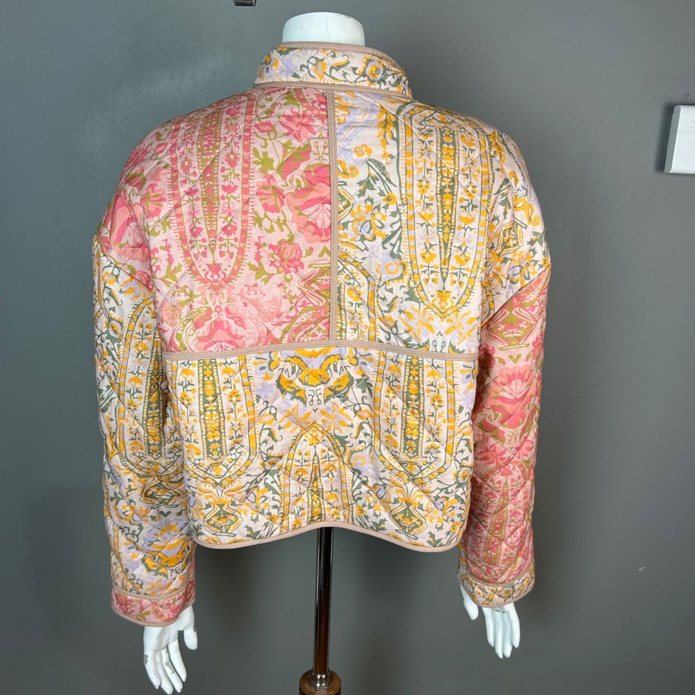 7 For All Mankind Floral Quilted Jacket Medium Cotton Cottagecore Pink Patchwork - Picture 9 of 13